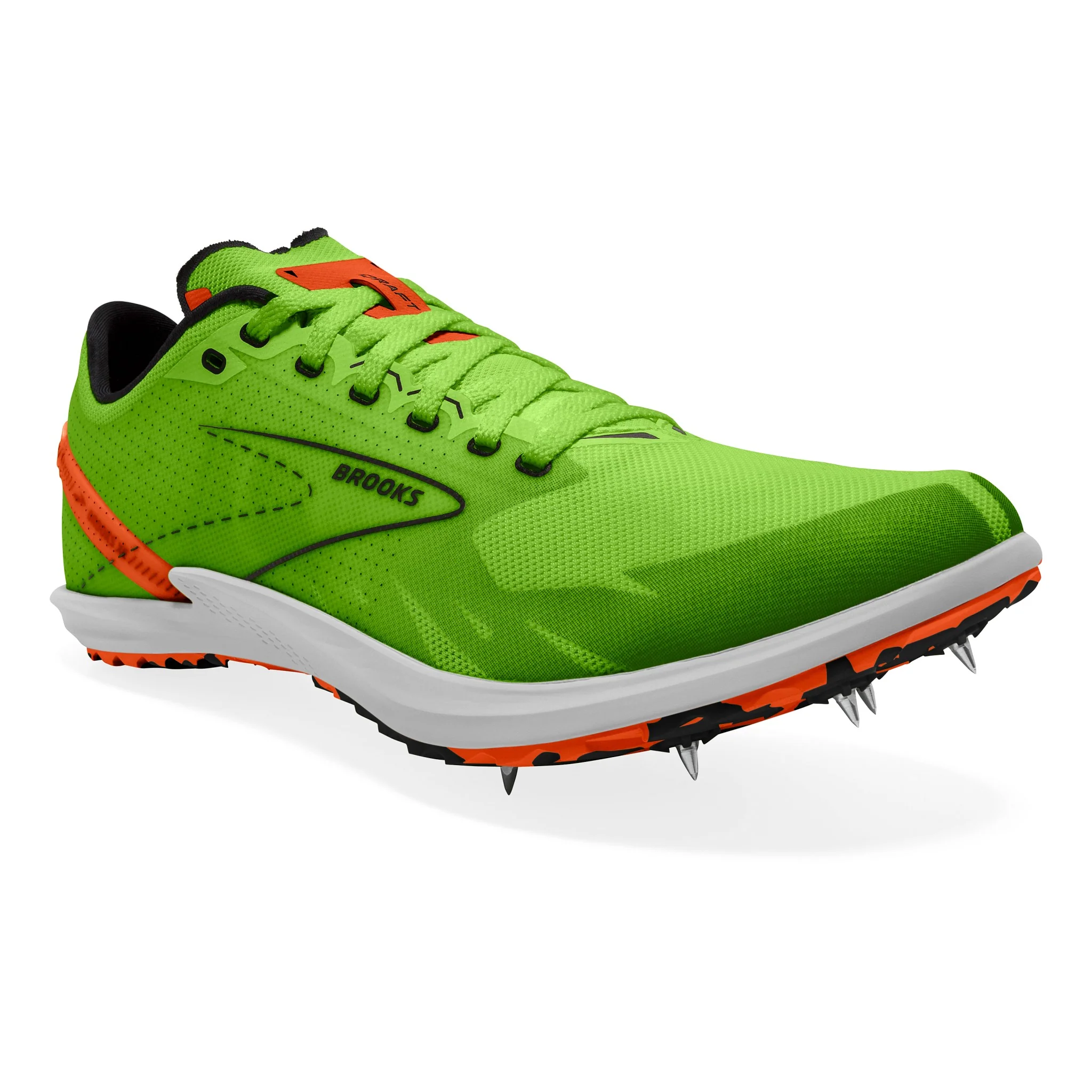 Brooks Draft XC Spikes - Green Gecko/Red Orange/White - Image 3