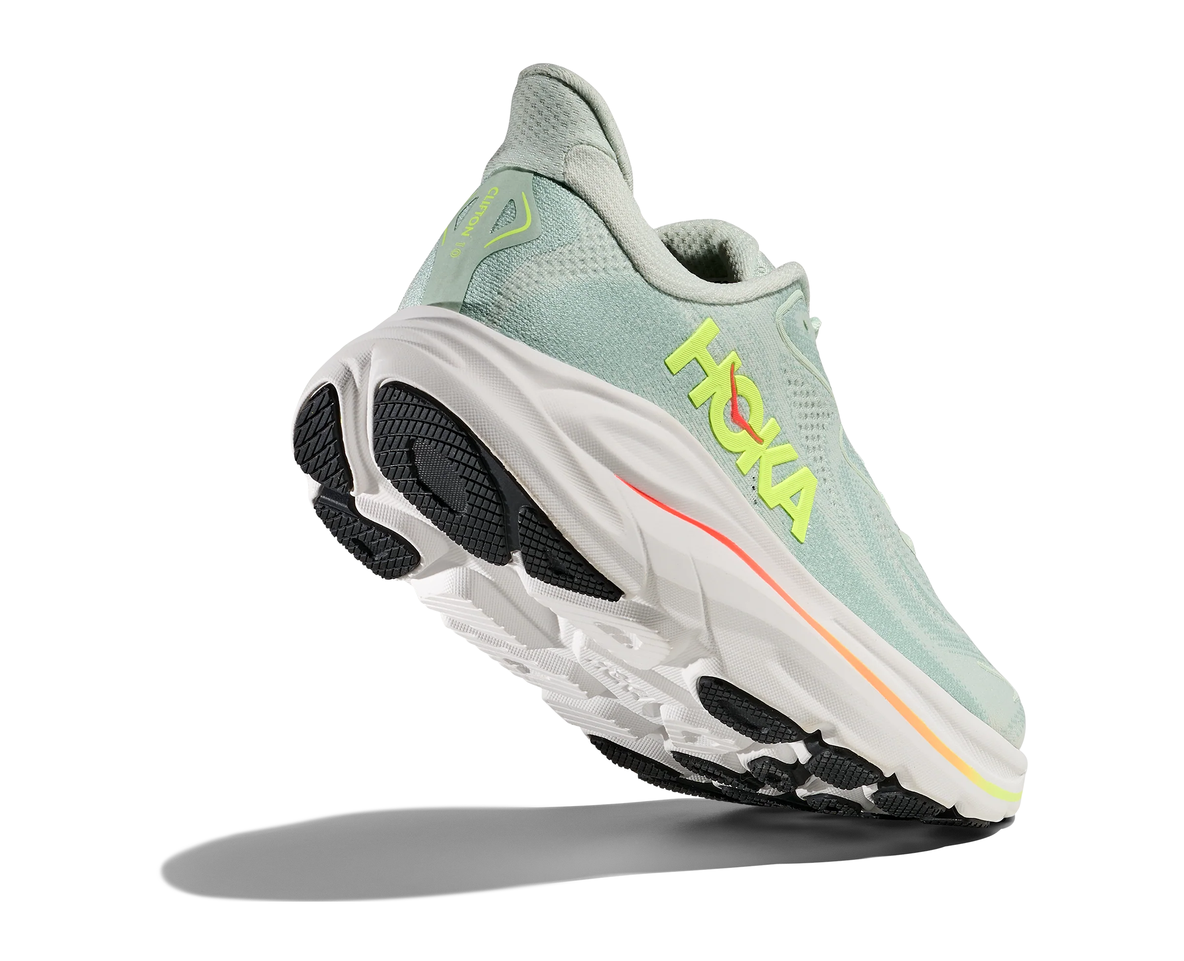 Hoka Womens Clifton 10 - Sea Glass/Neon Flame - Neutral - SS26 - Image 5
