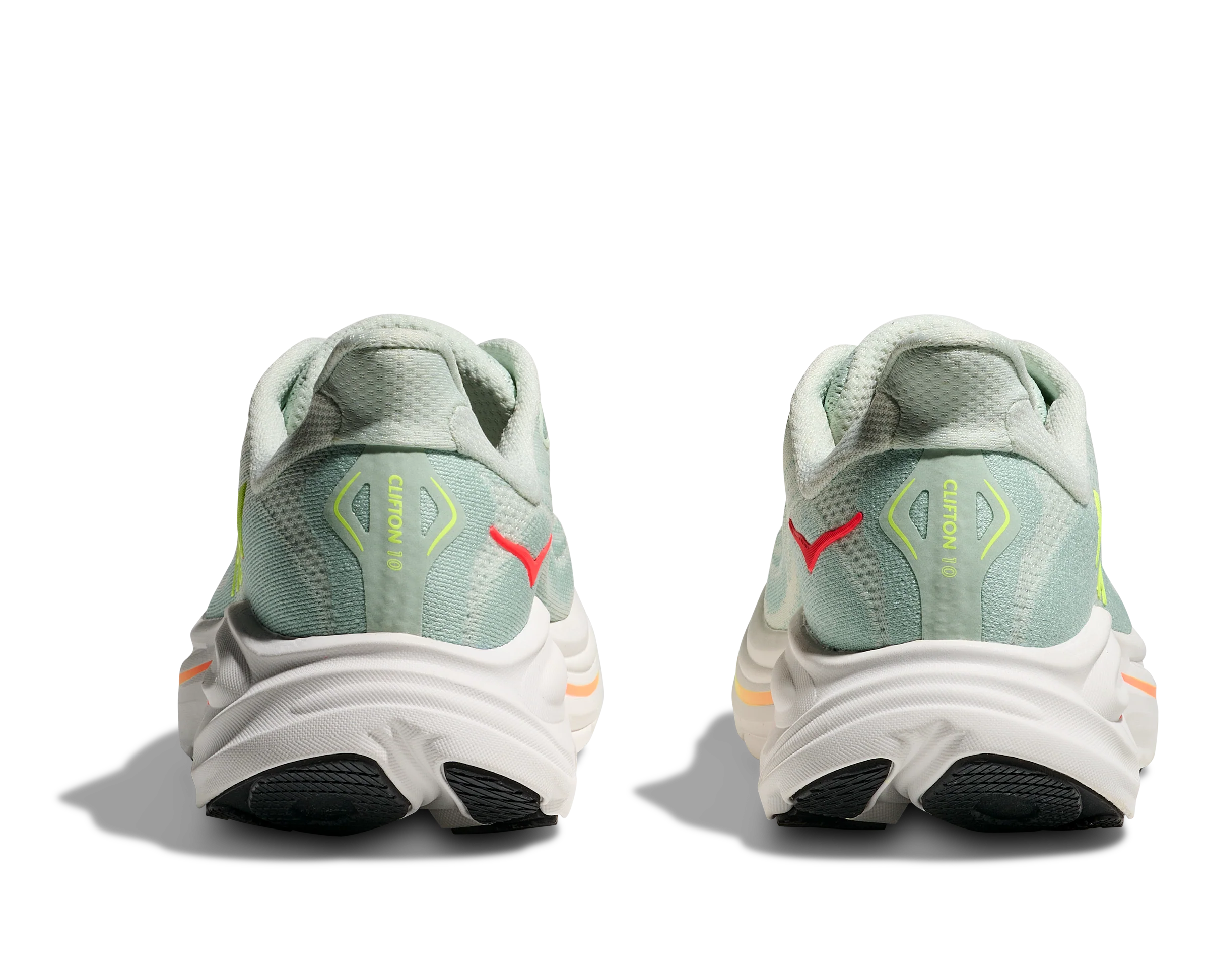 Hoka Womens Clifton 10 - Sea Glass/Neon Flame - Neutral - SS26 - Image 6