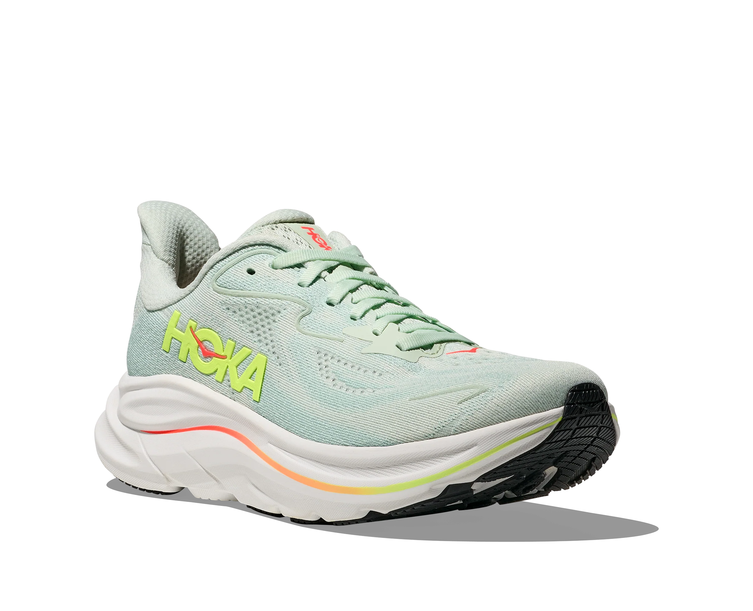 Hoka Womens Clifton 10 - Sea Glass/Neon Flame - Neutral - SS26 - Image 7