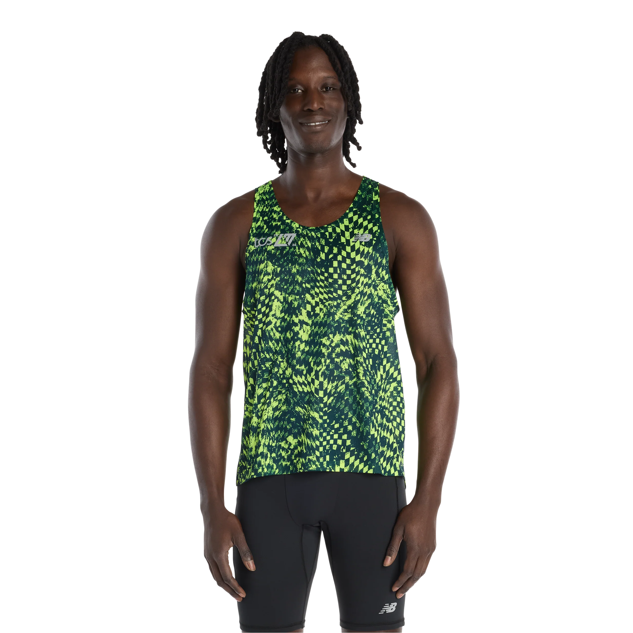 New Balance Mens London Edition RC Essential Printed Singlet - Medusa Green - SS26 - Image 3