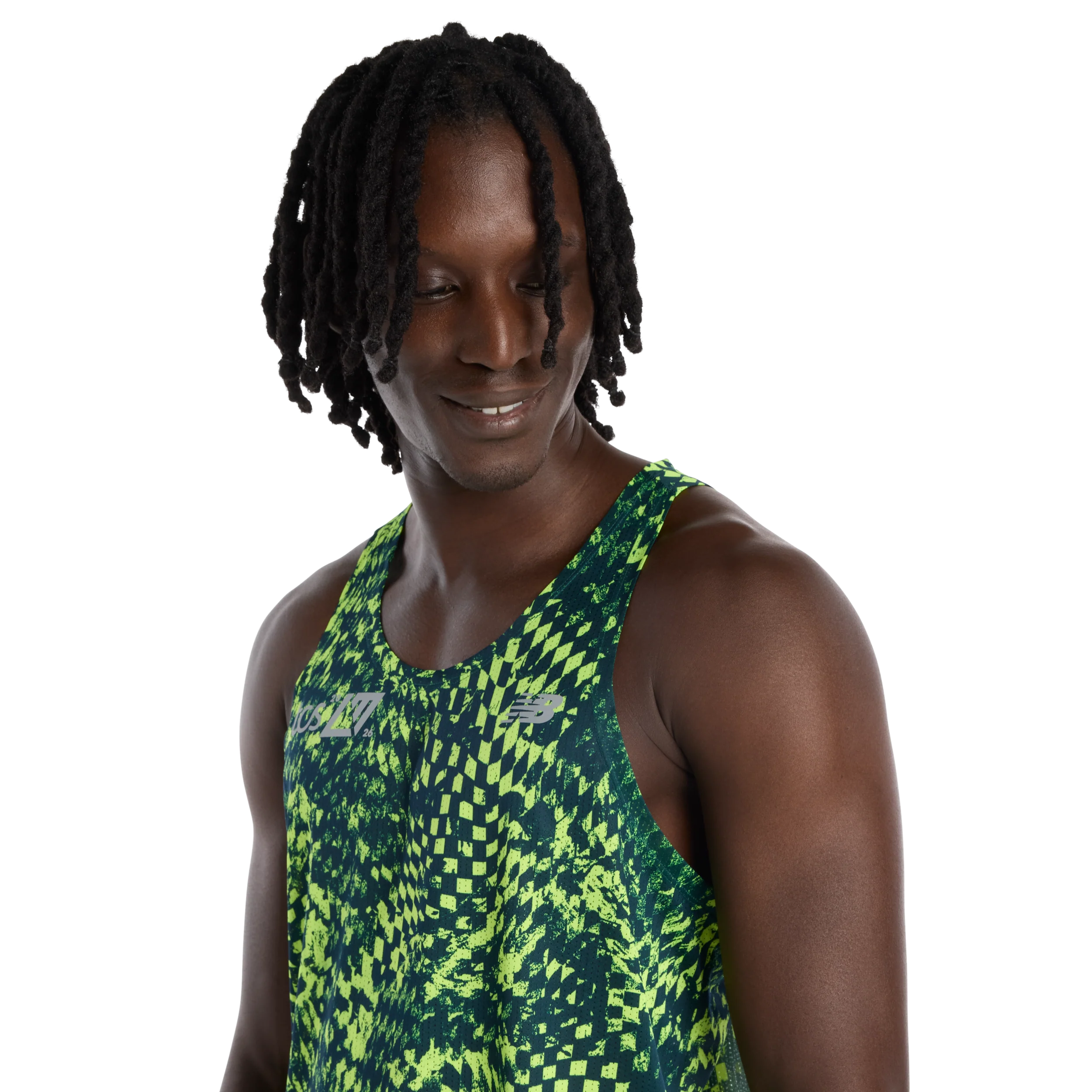 New Balance Mens London Edition RC Essential Printed Singlet - Medusa Green - SS26 - Image 6