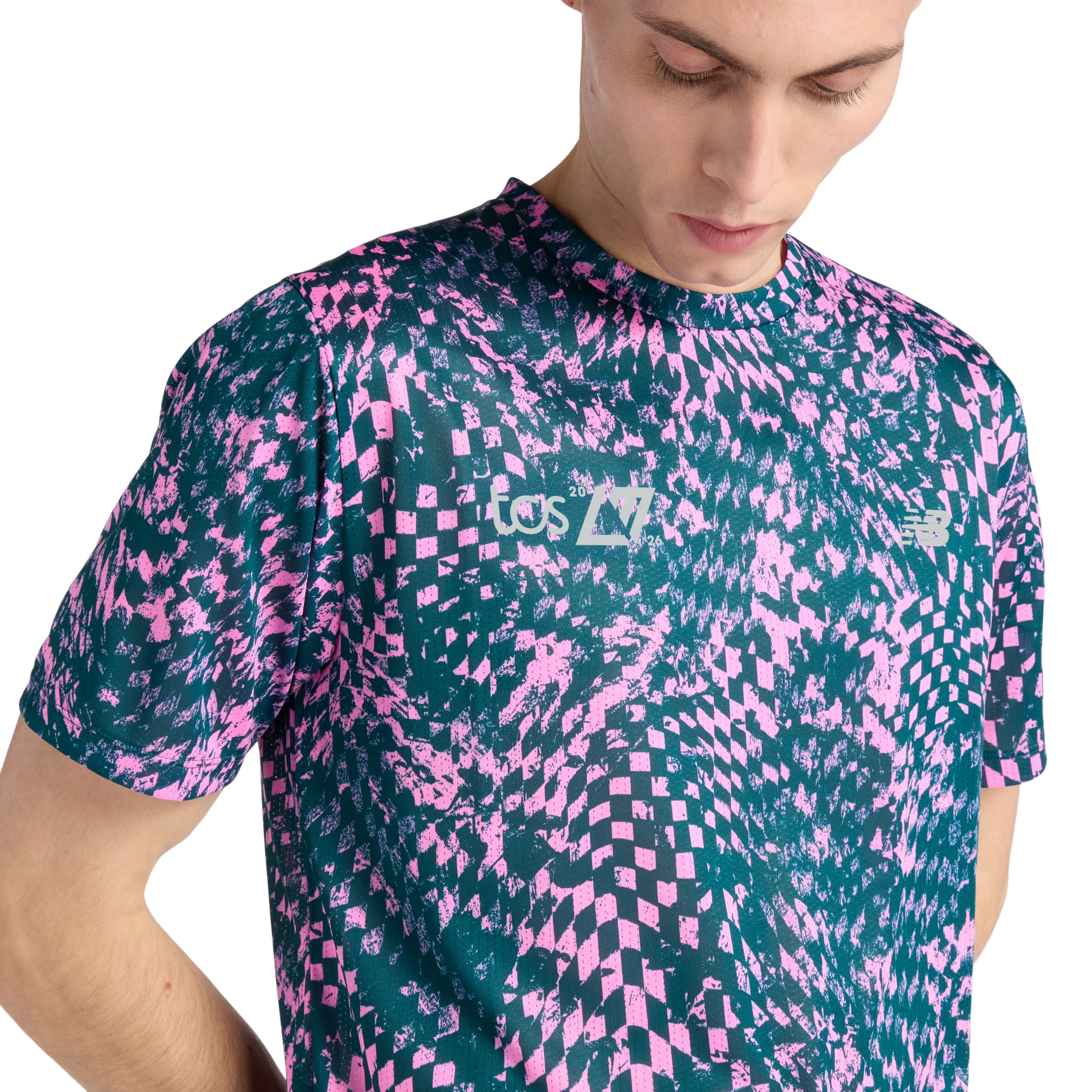 New Balance Mens London Edition RC Essential Printed T-Shirt - Pink Heat - SS26 - Image 4