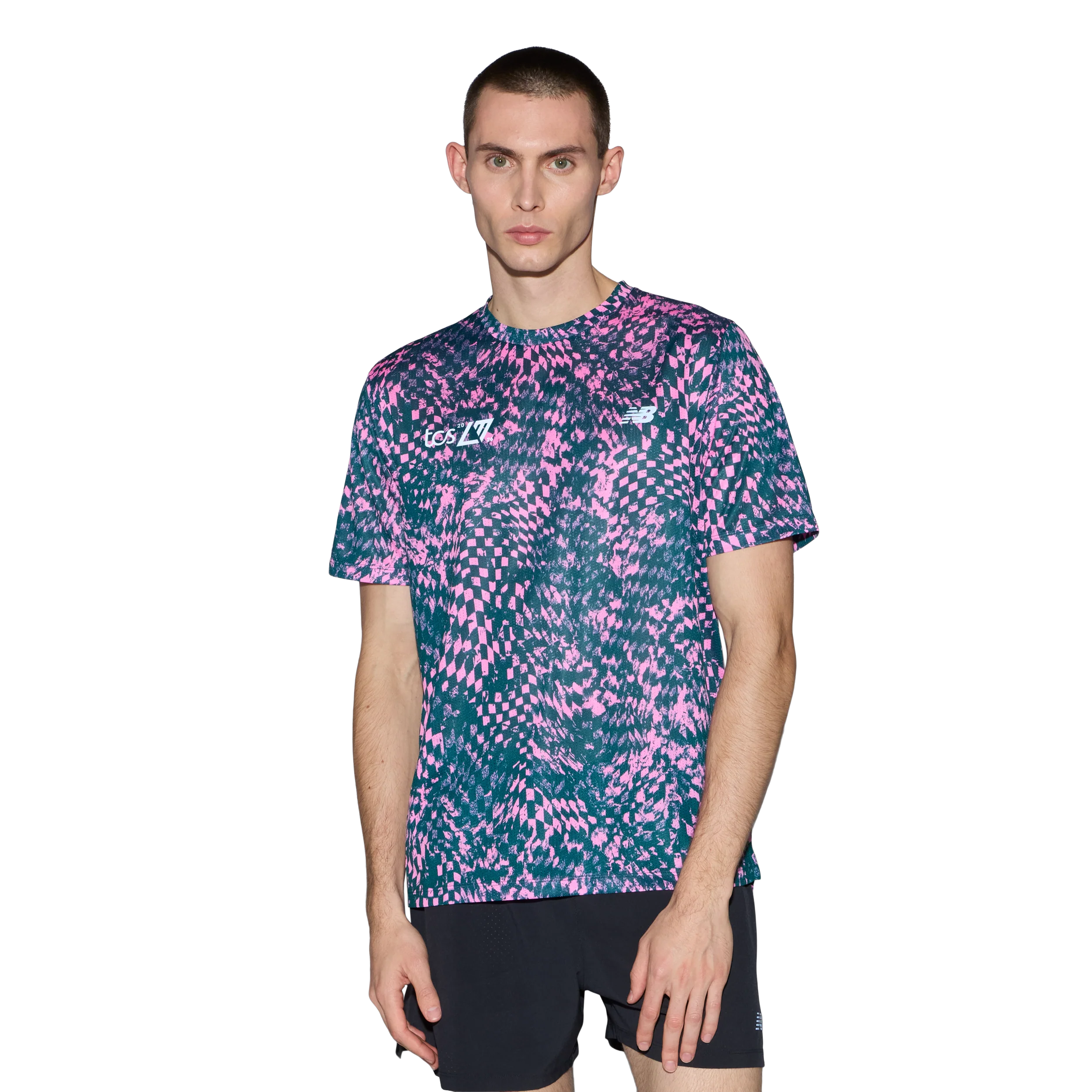 New Balance Mens London Edition RC Essential Printed T-Shirt - Pink Heat - SS26 - Image 5