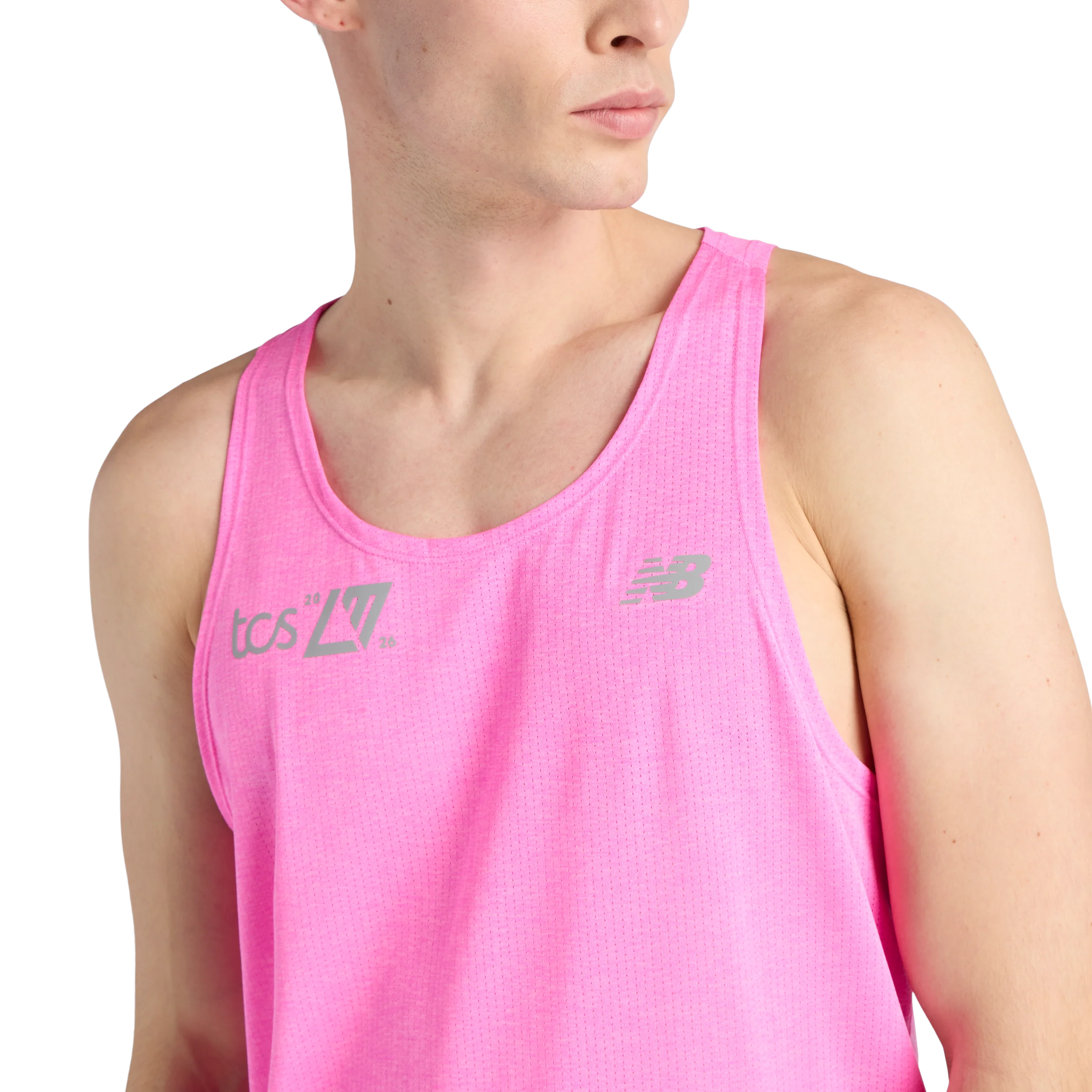 New Balance Mens London Edition RC Essential Singlet - Pink Heat - SS26 - Image 5