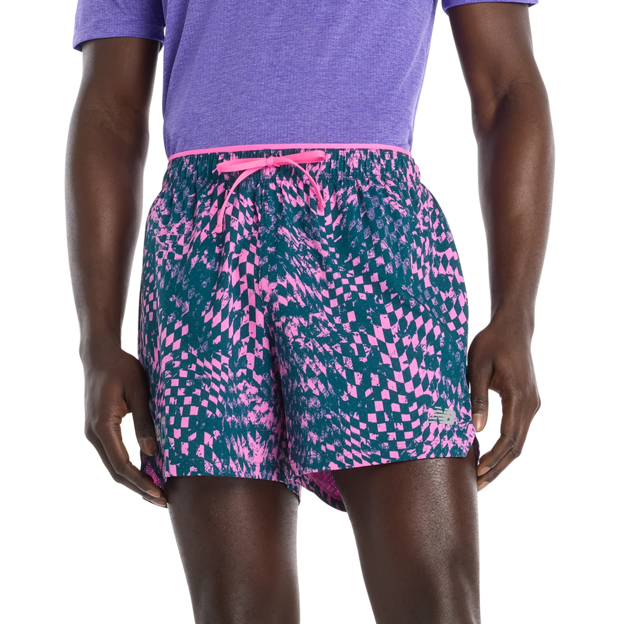 New Balance Mens London Edition RC Printed Short 5" - Pink Heat - SS26