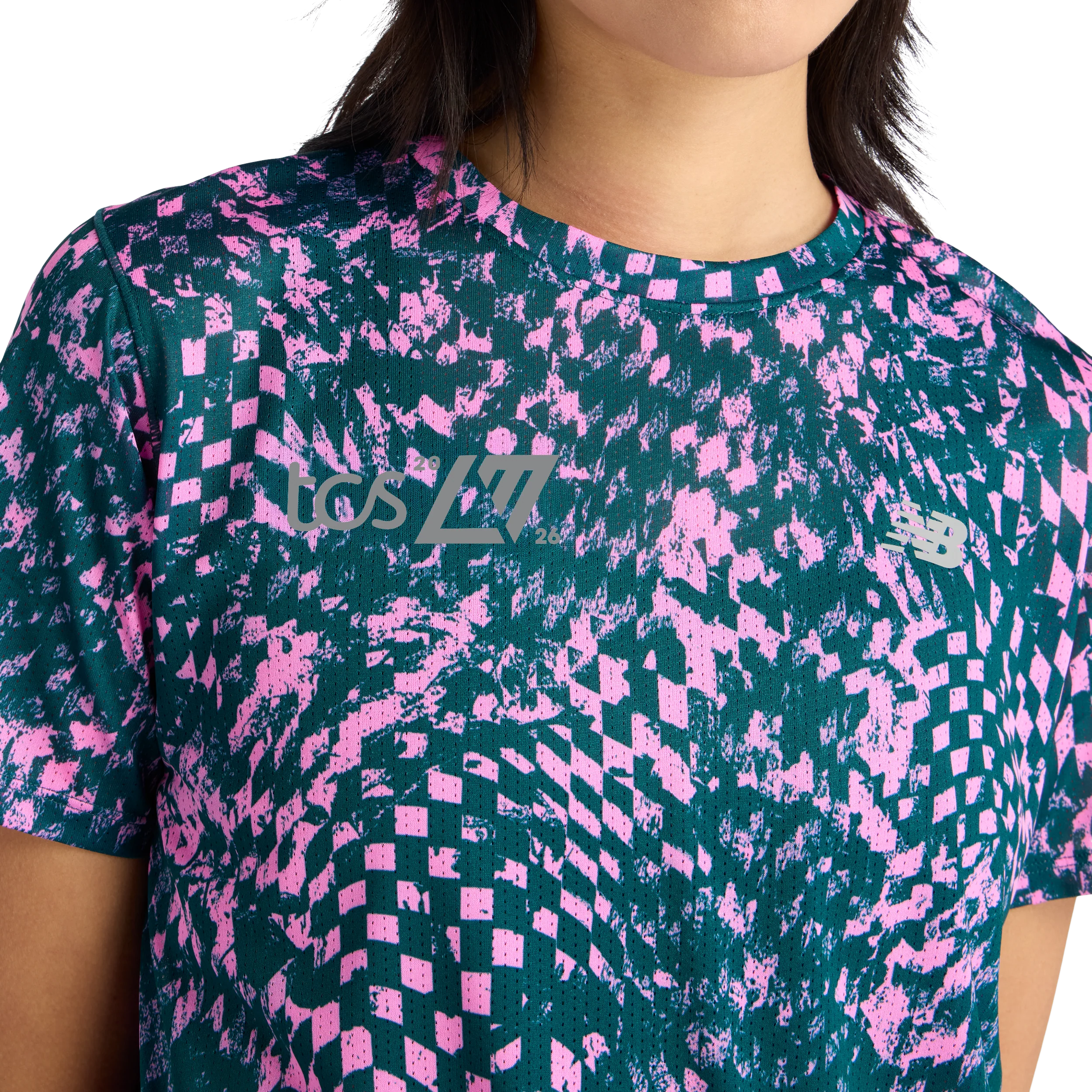 New Balance Womens London Edition RC Essential Printed T-Shirt - Pink Heat - SS26 - Image 3