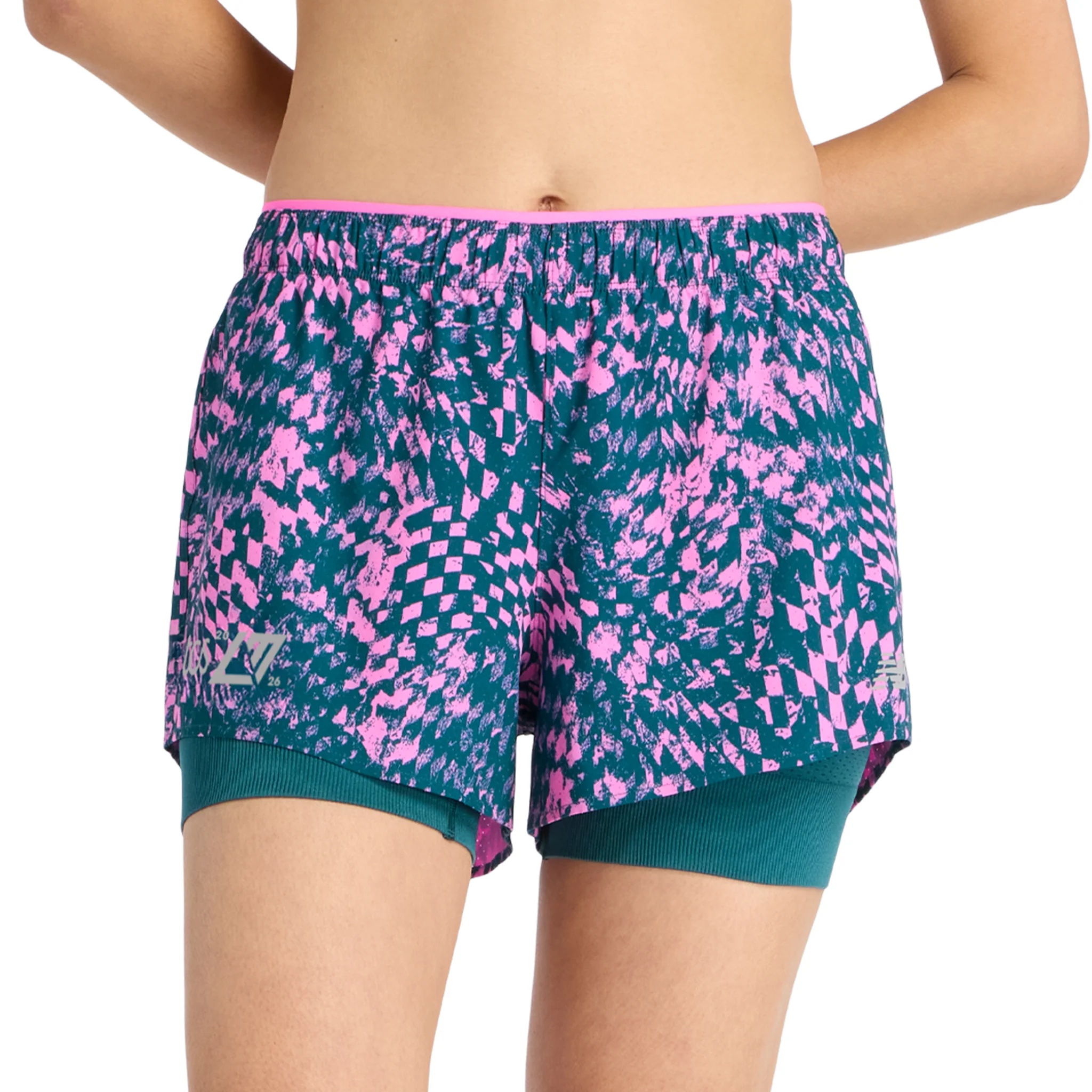 New Balance Womens London Edition RC Printed 2-in-1 3" Short - Pink Heat - SS26