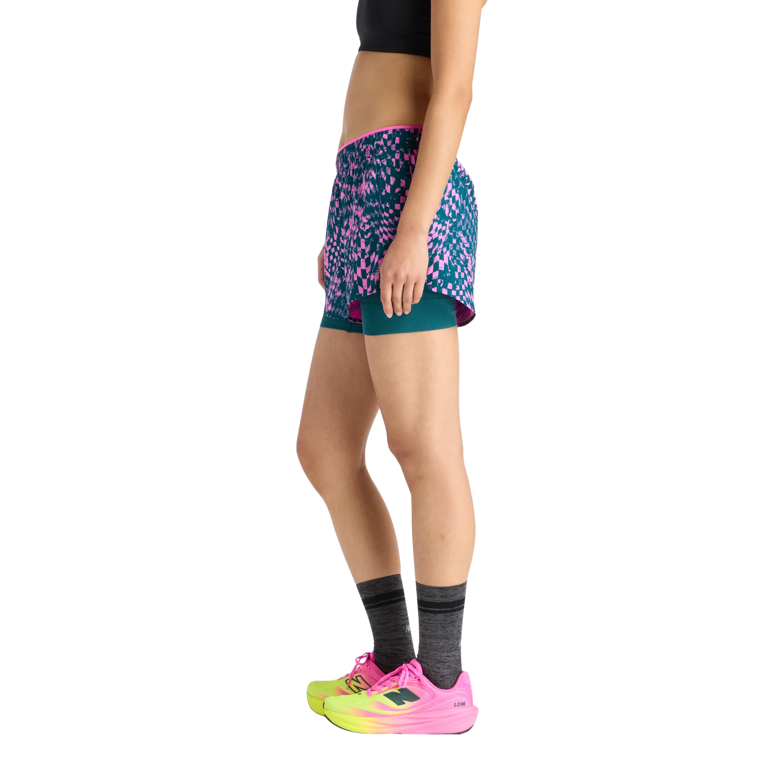 New Balance Womens London Edition RC Printed 2-in-1 3" Short - Pink Heat - SS26 - Image 5