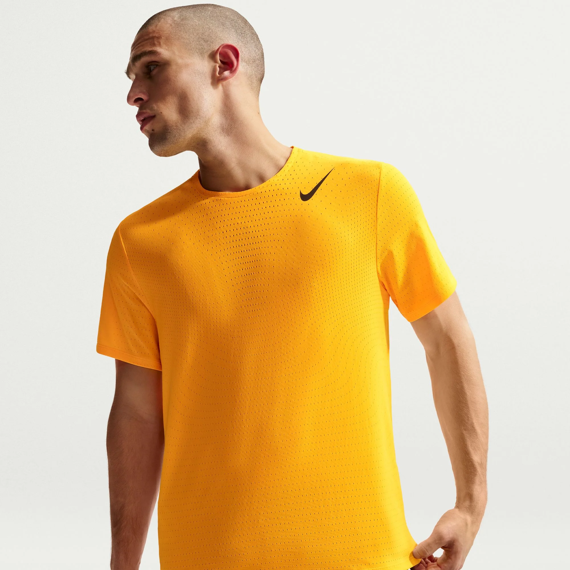 Nike Mens Dri-FIT ADV Short Sleeve AeroSwift Tee - Laser Orange/Black - Image 3