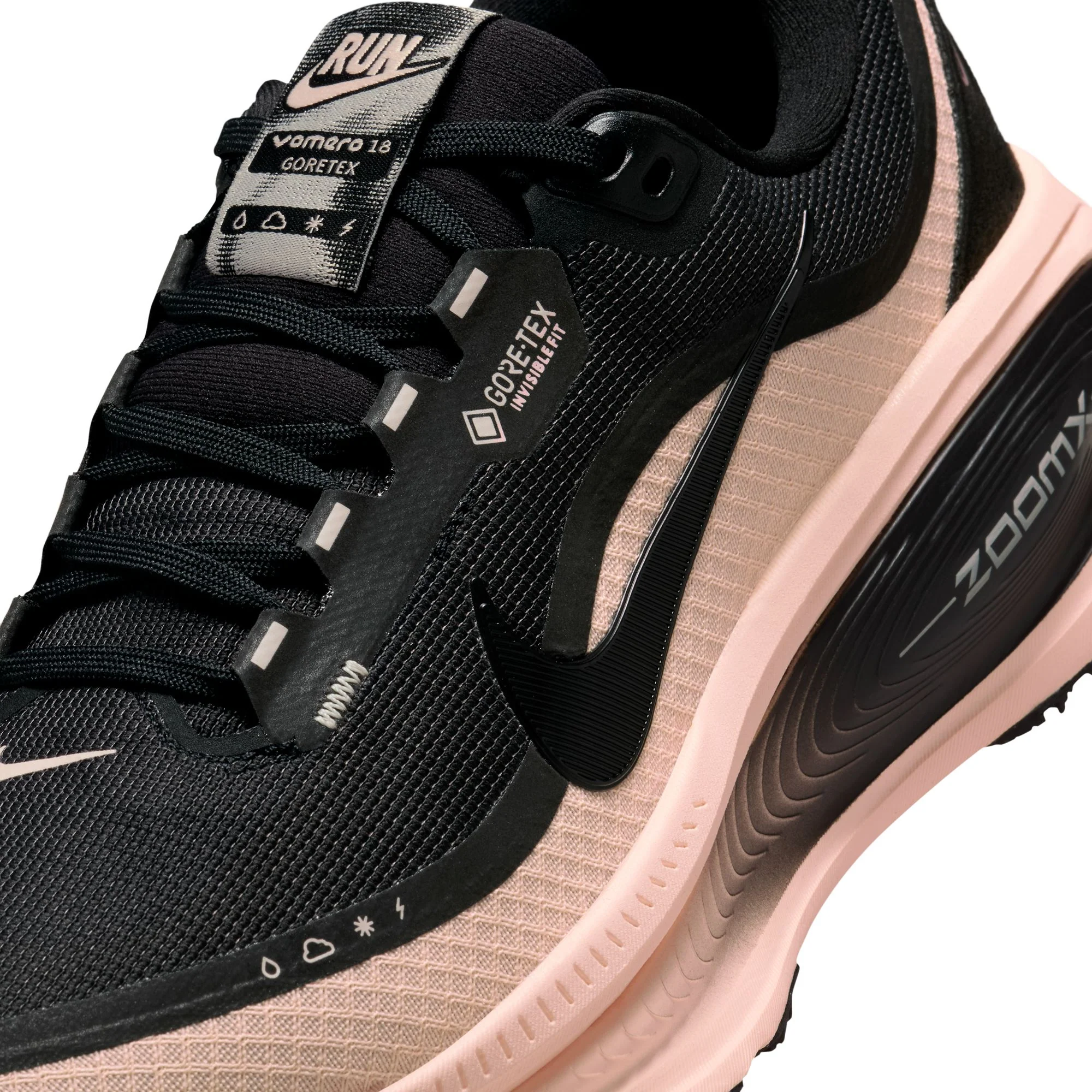 Nike Womens Vomero 18 GTX - Black/Black/Crimson Tint - Neutral - HO25 - Image 9