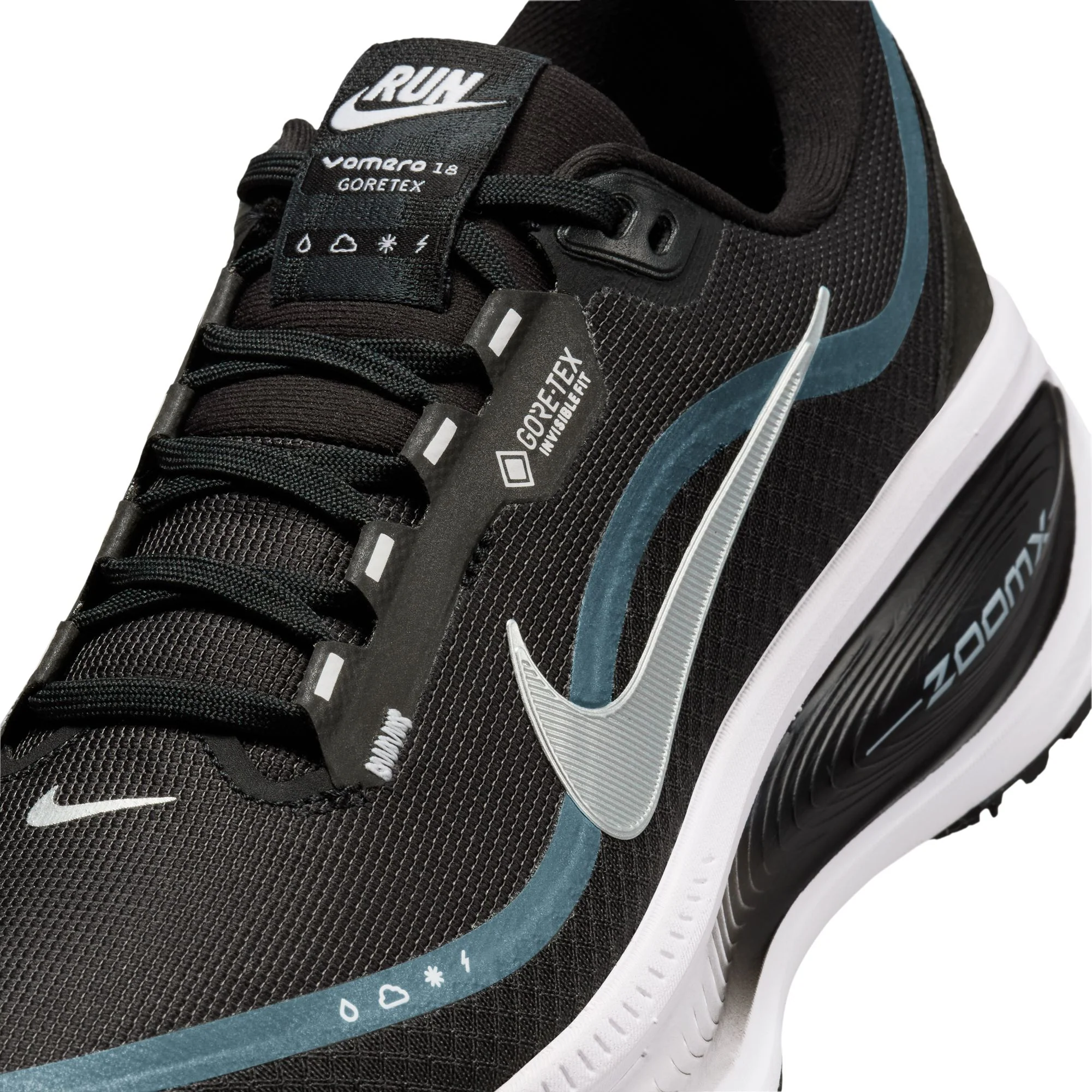Nike Womens Vomero 18 GTX - Black/Metallic Silver/Anthracite/White - Neutral - HO25 - Image 7