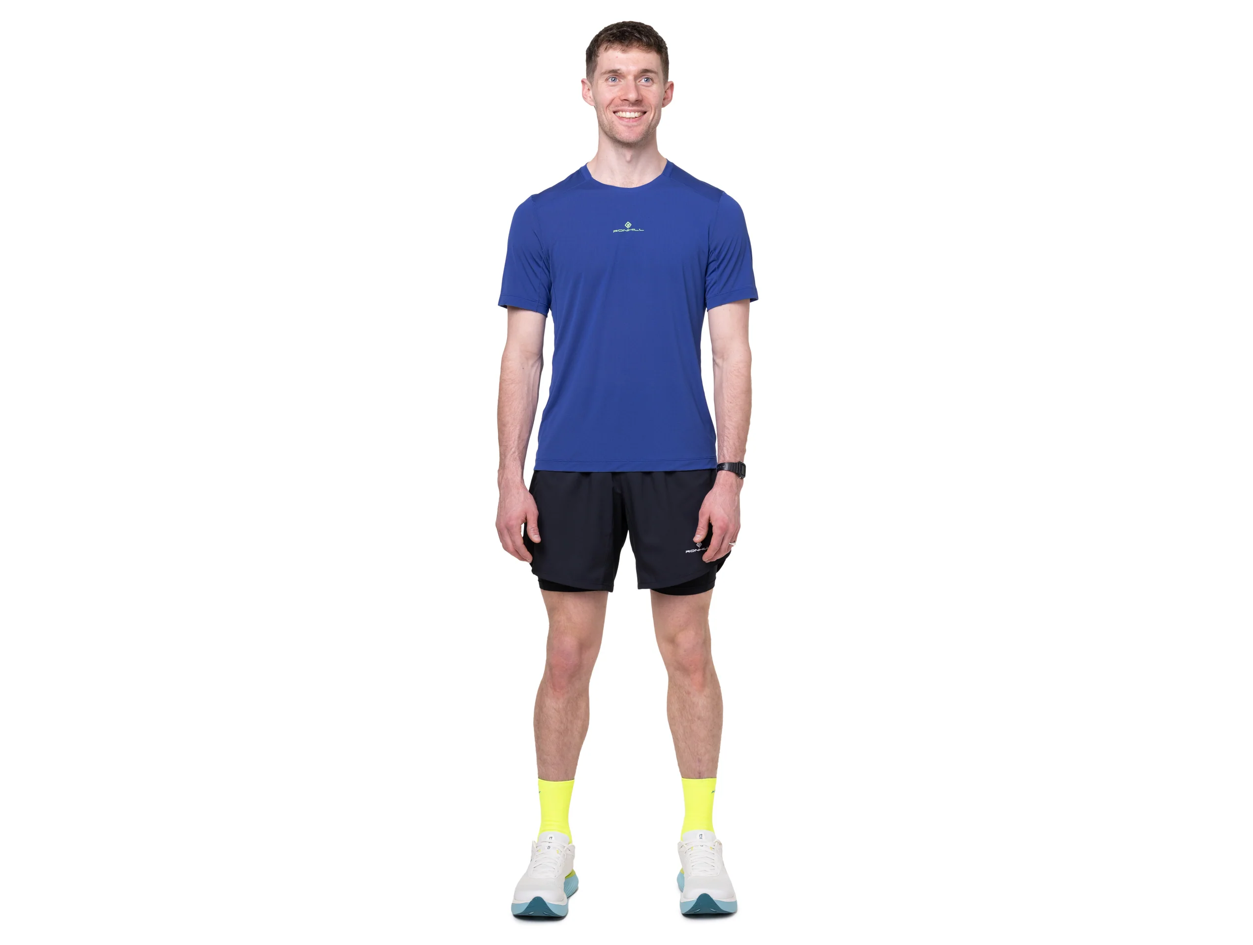 RonHill Mens Tech S/S Tee - Dark Cobalt/Fluo Green - SS26 - Image 3