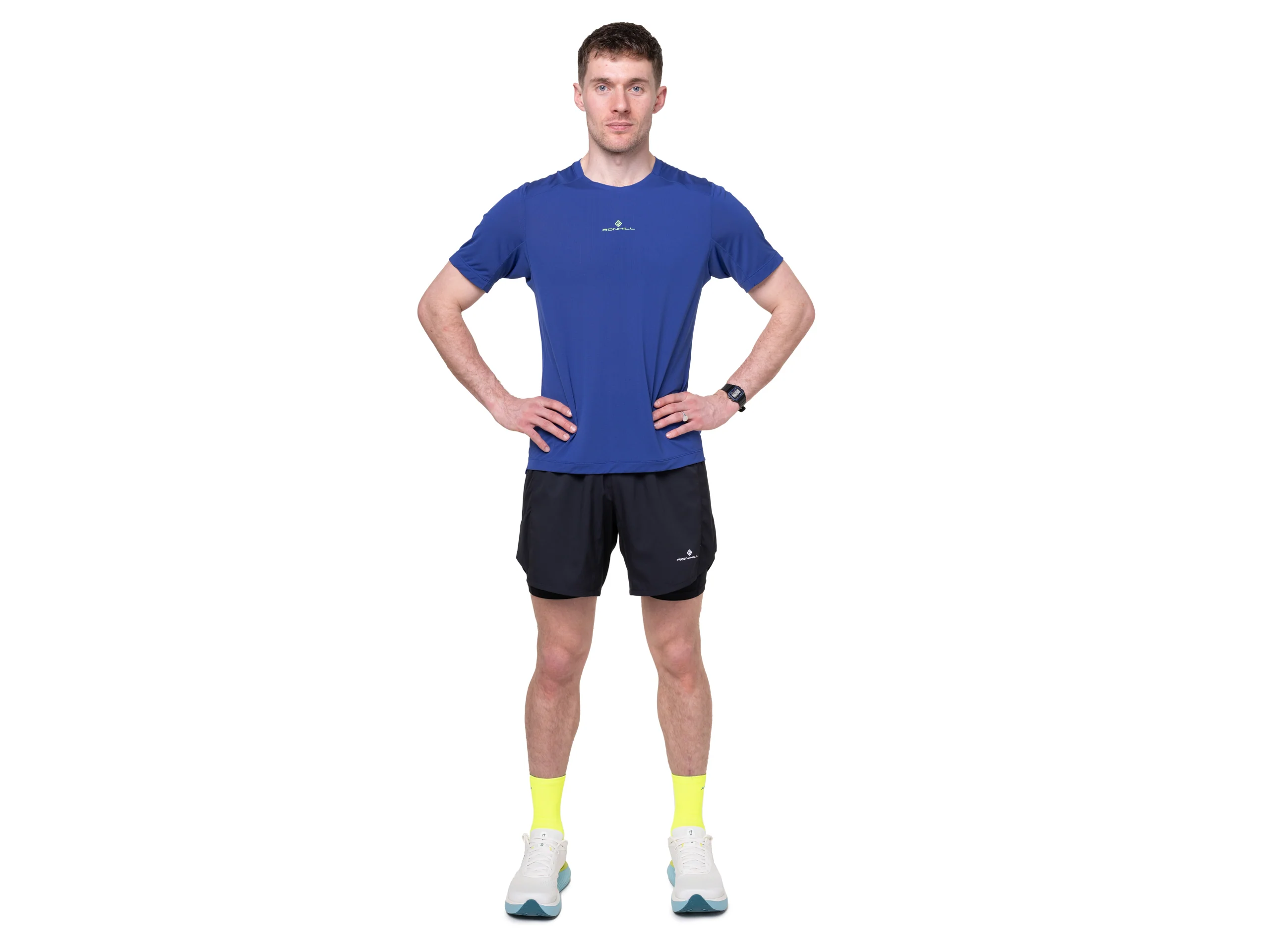 RonHill Mens Tech S/S Tee - Dark Cobalt/Fluo Green - SS26 - Image 4