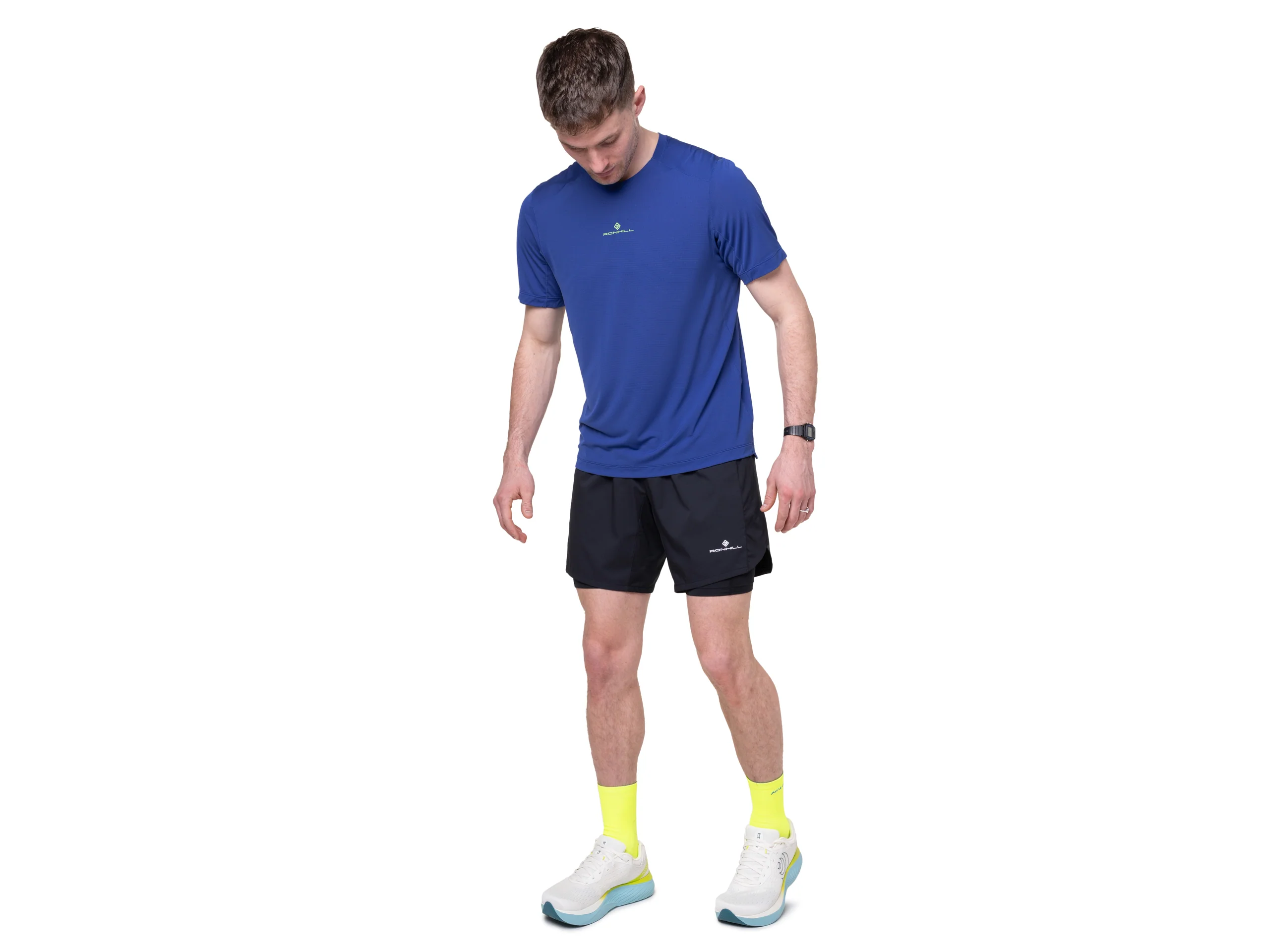 RonHill Mens Tech S/S Tee - Dark Cobalt/Fluo Green - SS26 - Image 5