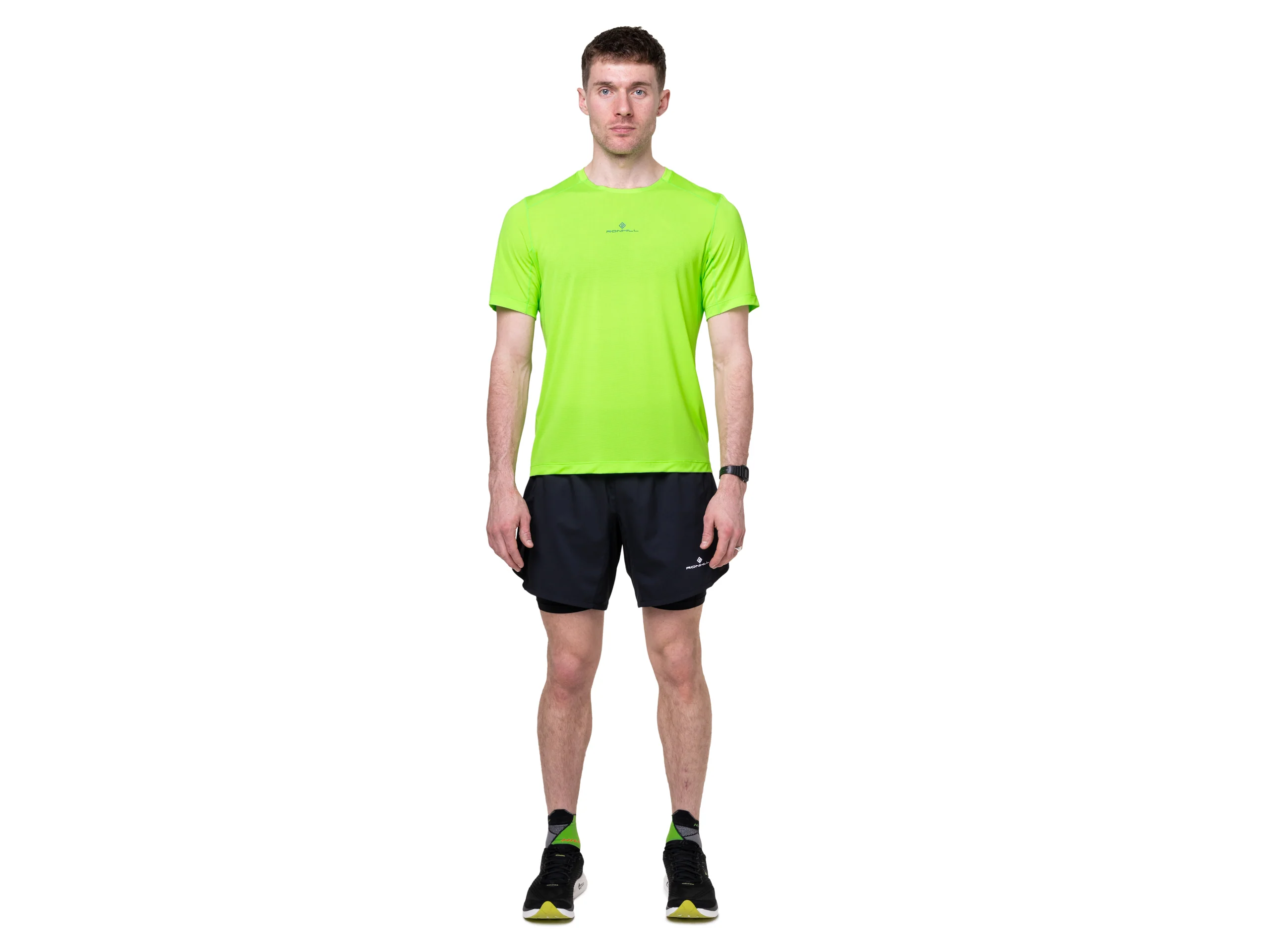 RonHill Mens Tech S/S Tee - Fluo Green/Dark Cobalt - SS26 - Image 3