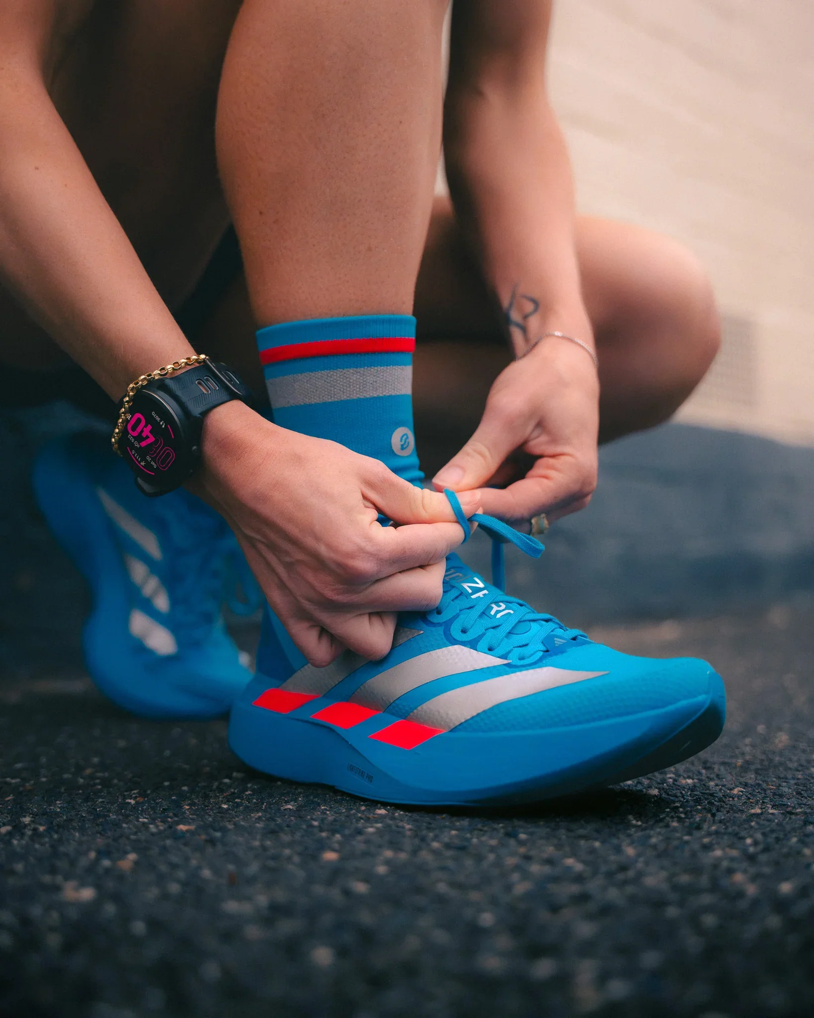 SHYU Racing Half Crew Socks - Sapphire/Chrome/Red - Image 3