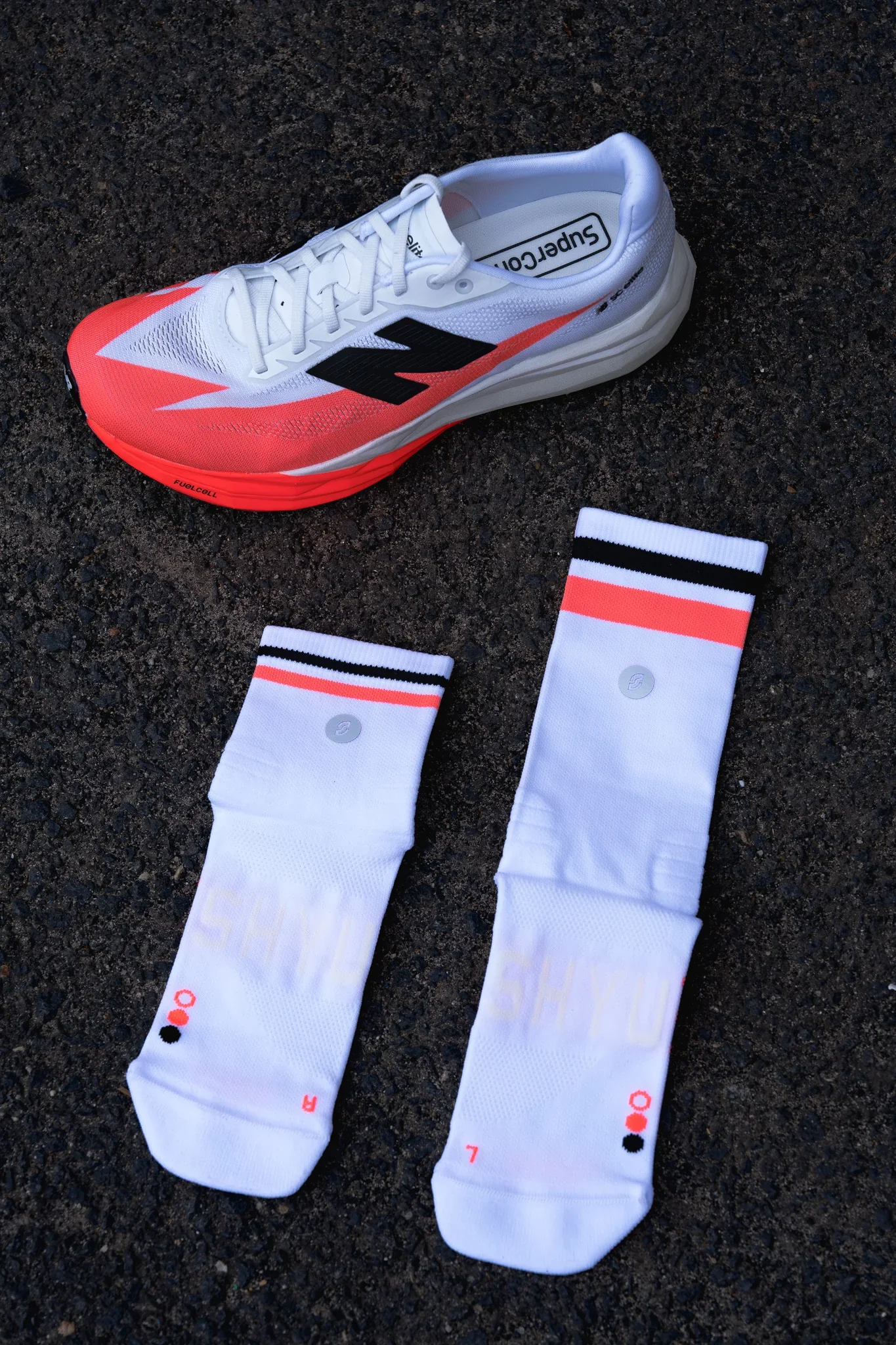 SHYU Racing Half Crew Socks - White/Scarlet/Black - Image 3